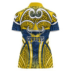 North Queensland Cowboys Rugby Women Polo Shirt Polynesian Tribal Bull Warrior Navy Yellow Pattern