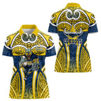 North Queensland Cowboys Rugby Women Polo Shirt Polynesian Tribal Bull Warrior Navy Yellow Pattern