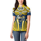 North Queensland Cowboys Rugby Women Polo Shirt Polynesian Tribal Bull Warrior Navy Yellow Pattern