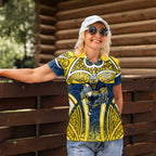 North Queensland Cowboys Rugby Women Polo Shirt Polynesian Tribal Bull Warrior Navy Yellow Pattern
