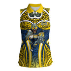 North Queensland Cowboys Rugby Women Sleeveless Polo Shirt Polynesian Tribal Bull Warrior Navy Yellow Pattern