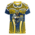 North Queensland Cowboys Rugby Women V-Neck T-Shirt Polynesian Tribal Bull Warrior Navy Yellow Pattern