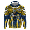 North Queensland Cowboys Rugby Zip Hoodie Polynesian Tribal Bull Warrior Navy Yellow Pattern