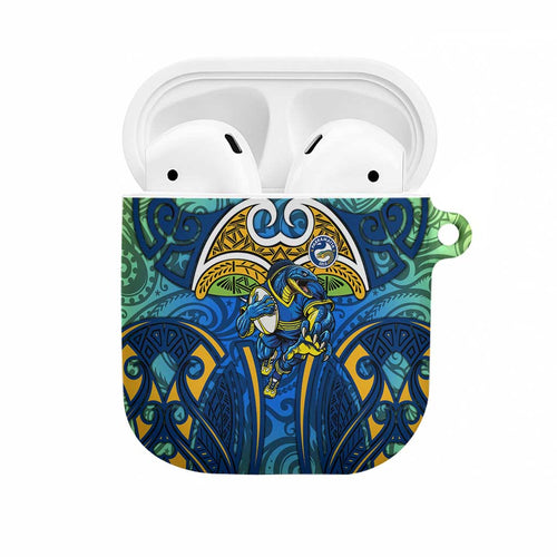 Parramatta Eels Rugby AirPods Case Polynesian Tribal Eel Warrior Blue Gold Pattern