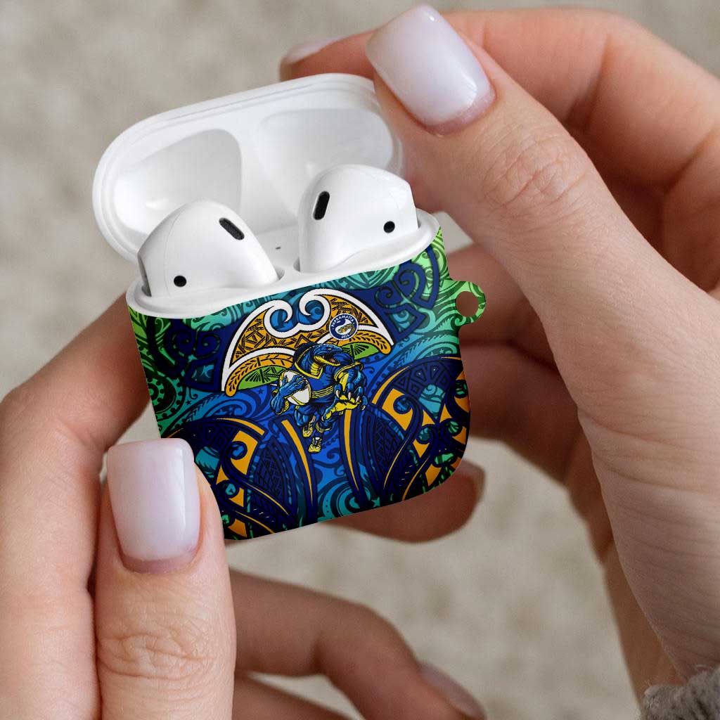 Parramatta Eels Rugby AirPods Case Polynesian Tribal Eel Warrior Blue Gold Pattern