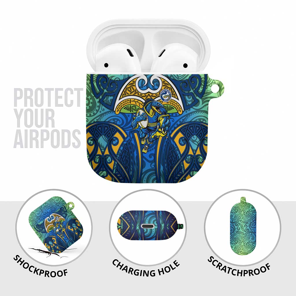 Parramatta Eels Rugby AirPods Case Polynesian Tribal Eel Warrior Blue Gold Pattern
