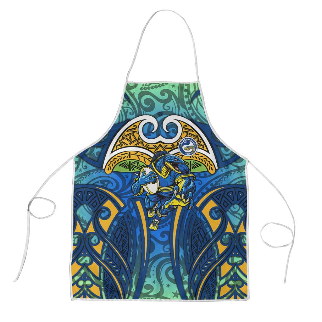 Parramatta Eels Rugby Apron Polynesian Tribal Eel Warrior Blue Gold Pattern