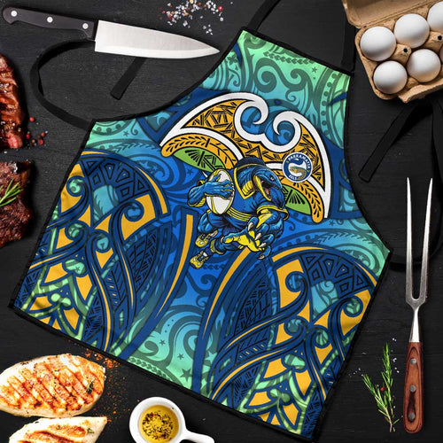 Parramatta Eels Rugby Apron Polynesian Tribal Eel Warrior Blue Gold Pattern