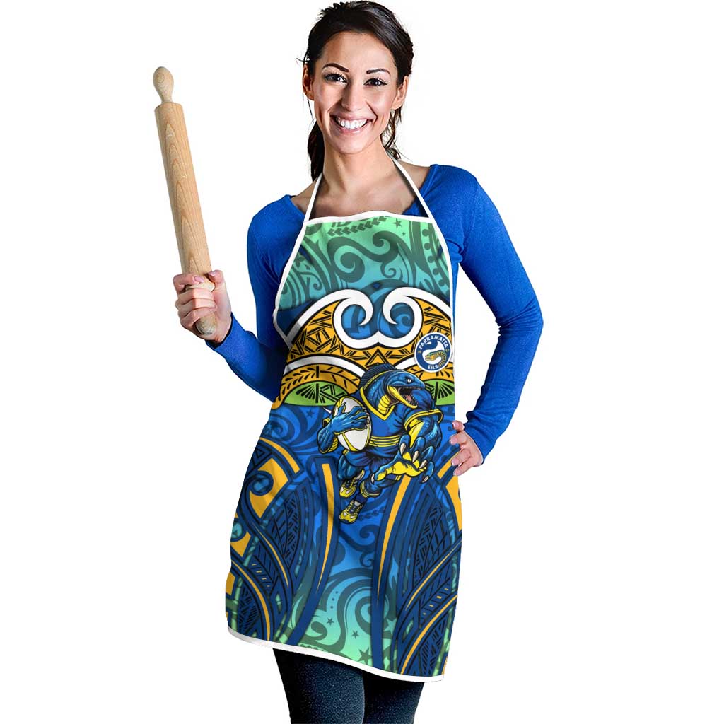 Parramatta Eels Rugby Apron Polynesian Tribal Eel Warrior Blue Gold Pattern