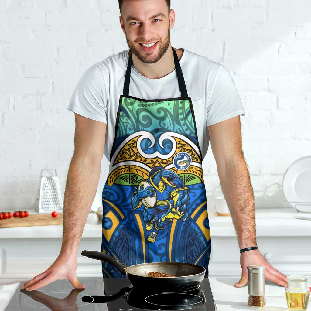 Parramatta Eels Rugby Apron Polynesian Tribal Eel Warrior Blue Gold Pattern