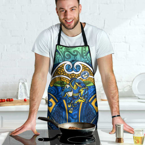Parramatta Eels Rugby Apron Polynesian Tribal Eel Warrior Blue Gold Pattern