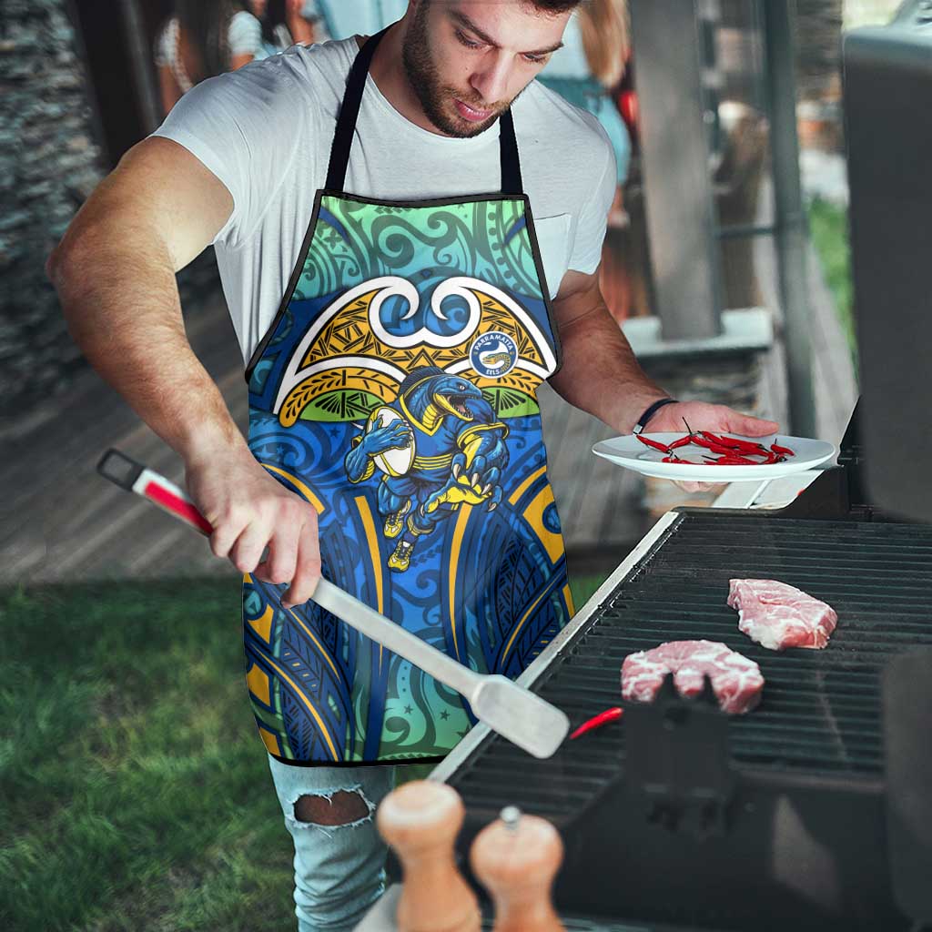 Parramatta Eels Rugby Apron Polynesian Tribal Eel Warrior Blue Gold Pattern