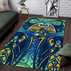 Parramatta Eels Rugby Area Rug Polynesian Tribal Eel Warrior Blue Gold Pattern