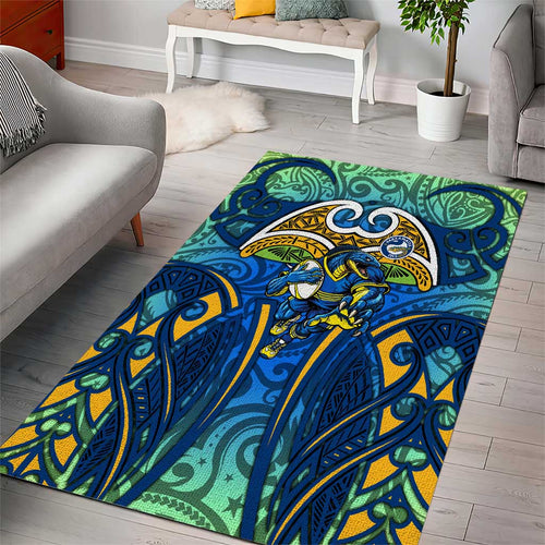 Parramatta Eels Rugby Area Rug Polynesian Tribal Eel Warrior Blue Gold Pattern