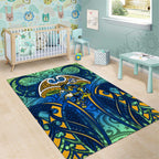 Parramatta Eels Rugby Area Rug Polynesian Tribal Eel Warrior Blue Gold Pattern