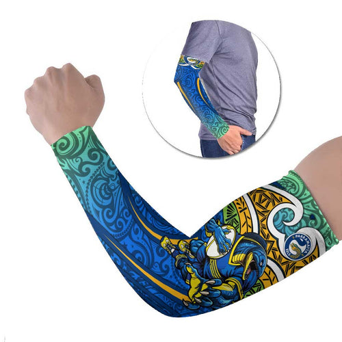 Parramatta Eels Rugby Arm Sleeves Polynesian Tribal Eel Warrior Blue Gold Pattern