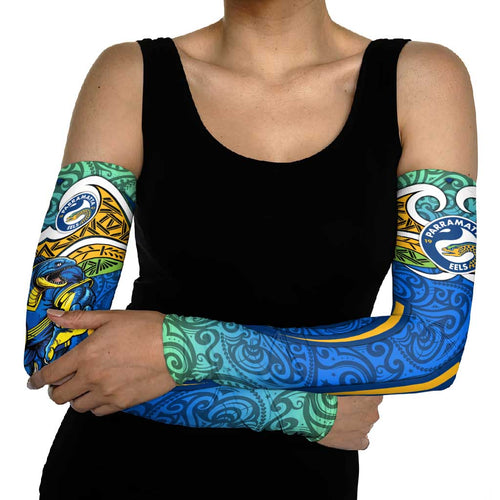 Parramatta Eels Rugby Arm Sleeves Polynesian Tribal Eel Warrior Blue Gold Pattern