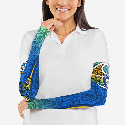 Parramatta Eels Rugby Arm Sleeves Polynesian Tribal Eel Warrior Blue Gold Pattern