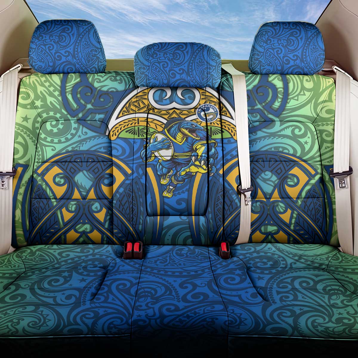 Parramatta Eels Rugby Back Car Seat Cover Polynesian Tribal Eel Warrior Blue Gold Pattern