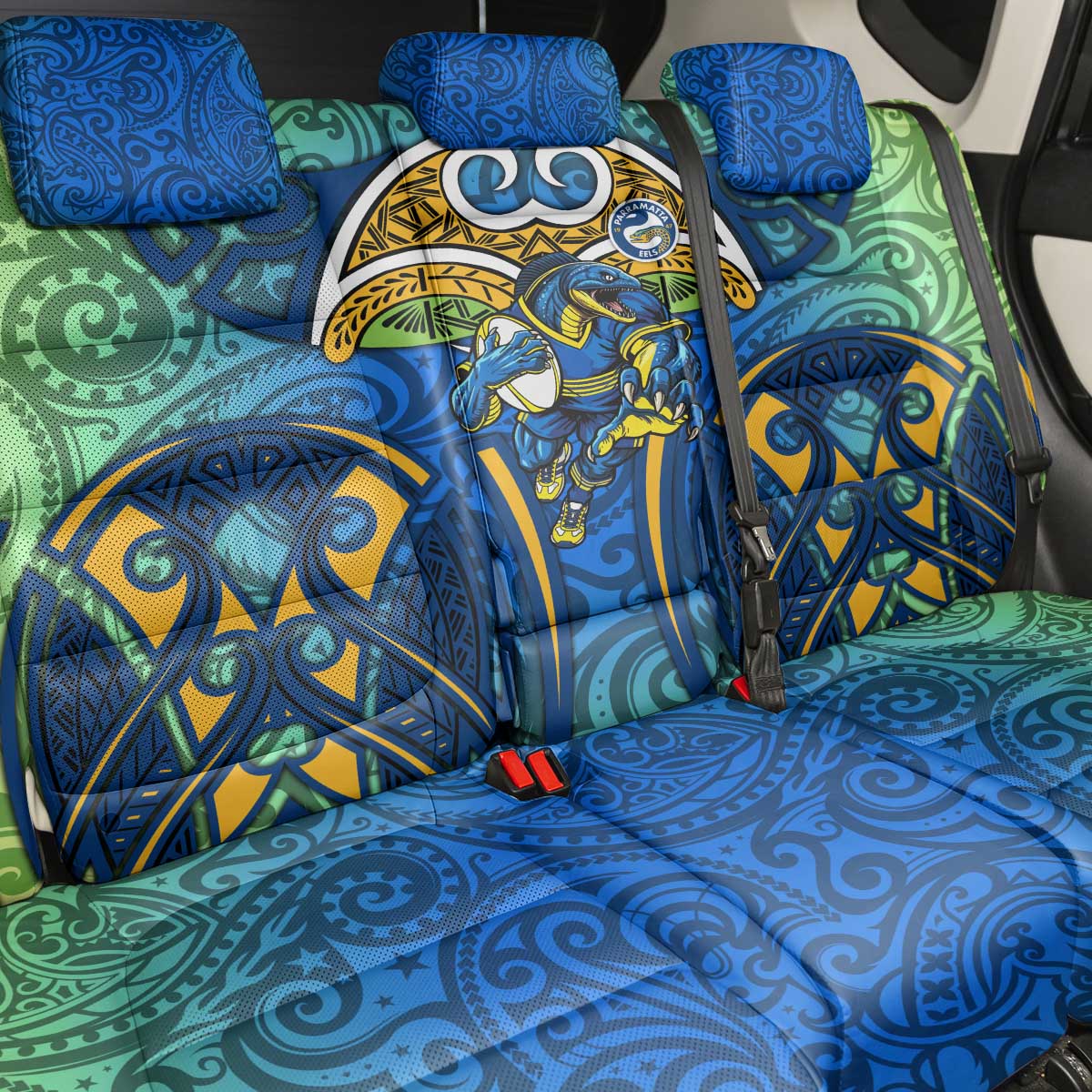 Parramatta Eels Rugby Back Car Seat Cover Polynesian Tribal Eel Warrior Blue Gold Pattern
