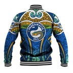 Parramatta Eels Rugby Baseball Jacket Polynesian Tribal Eel Warrior Blue Gold Pattern