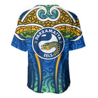 Parramatta Eels Rugby Baseball Jersey Polynesian Tribal Eel Warrior Blue Gold Pattern
