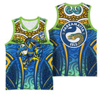 Parramatta Eels Rugby Basketball Jersey Polynesian Tribal Eel Warrior Blue Gold Pattern