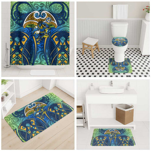Parramatta Eels Rugby Bathroom Set Polynesian Tribal Eel Warrior Blue Gold Pattern