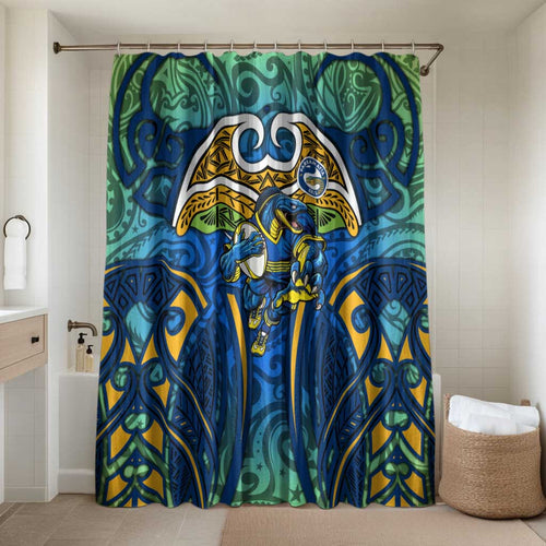 Parramatta Eels Rugby Bathroom Set Polynesian Tribal Eel Warrior Blue Gold Pattern