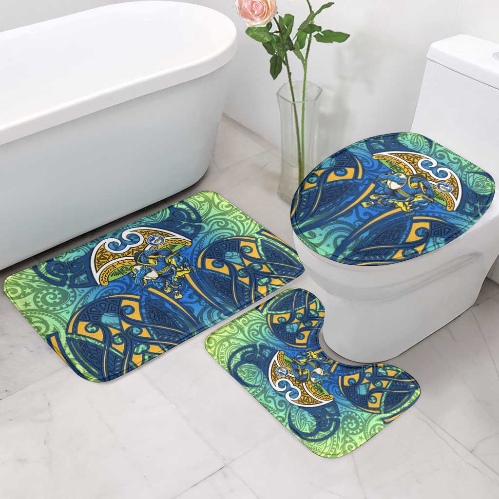 Parramatta Eels Rugby Bathroom Set Polynesian Tribal Eel Warrior Blue Gold Pattern