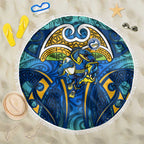 Parramatta Eels Rugby Beach Blanket Polynesian Tribal Eel Warrior Blue Gold Pattern