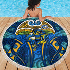 Parramatta Eels Rugby Beach Blanket Polynesian Tribal Eel Warrior Blue Gold Pattern