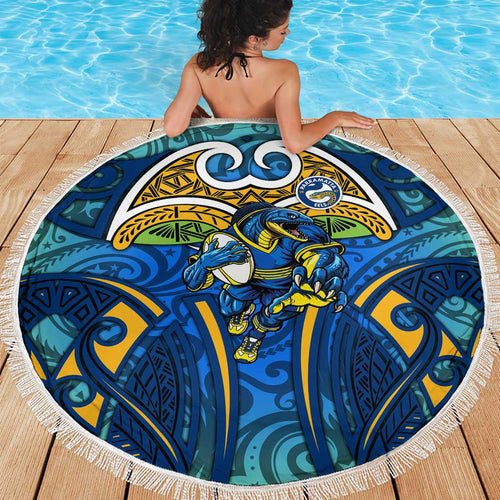 Parramatta Eels Rugby Beach Blanket Polynesian Tribal Eel Warrior Blue Gold Pattern
