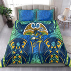 Parramatta Eels Rugby Bedding Set Polynesian Tribal Eel Warrior Blue Gold Pattern