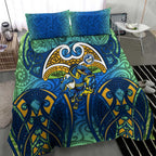 Parramatta Eels Rugby Bedding Set Polynesian Tribal Eel Warrior Blue Gold Pattern