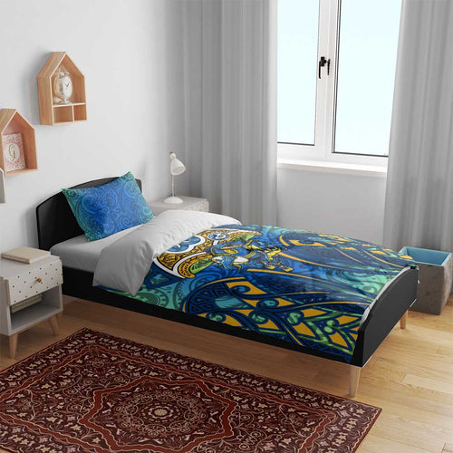 Parramatta Eels Rugby Bedding Set Polynesian Tribal Eel Warrior Blue Gold Pattern