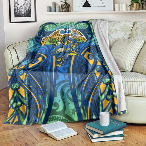 Parramatta Eels Rugby Blanket Polynesian Tribal Eel Warrior Blue Gold Pattern