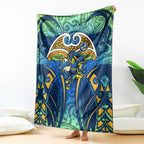 Parramatta Eels Rugby Blanket Polynesian Tribal Eel Warrior Blue Gold Pattern