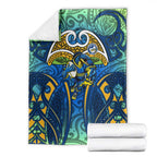 Parramatta Eels Rugby Blanket Polynesian Tribal Eel Warrior Blue Gold Pattern