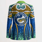 Parramatta Eels Rugby Blazer Polynesian Tribal Eel Warrior Blue Gold Pattern