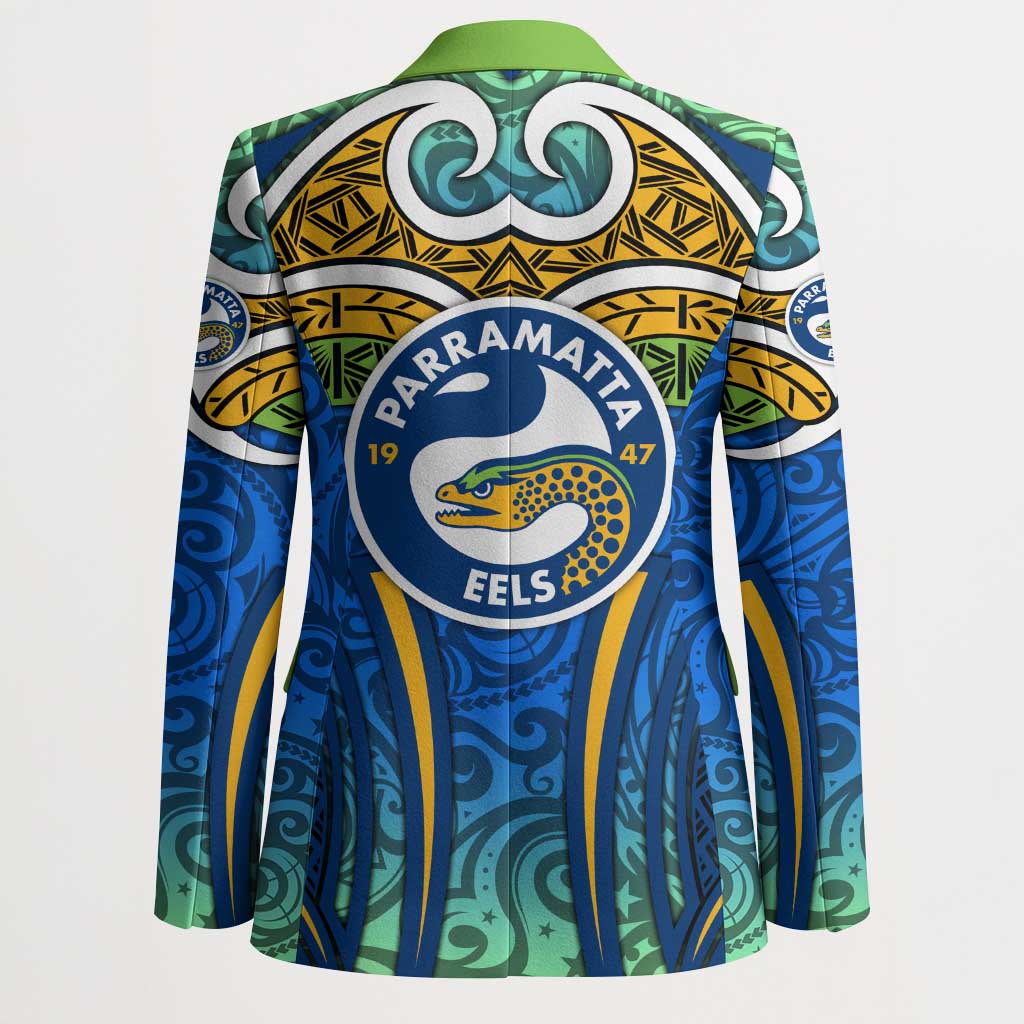 Parramatta Eels Rugby Blazer Polynesian Tribal Eel Warrior Blue Gold Pattern