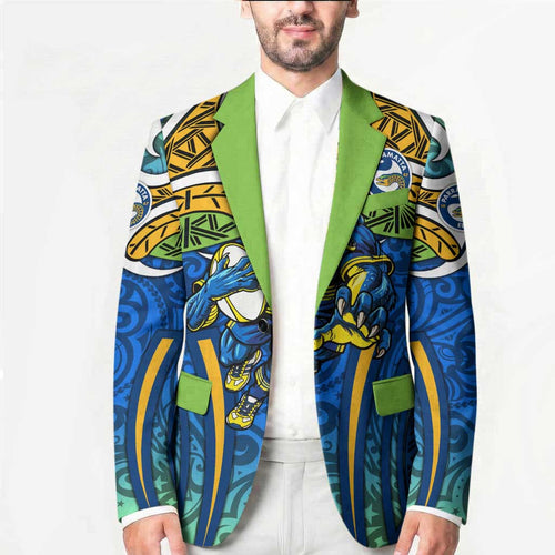 Parramatta Eels Rugby Blazer Polynesian Tribal Eel Warrior Blue Gold Pattern