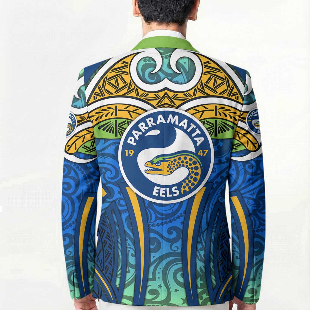 Parramatta Eels Rugby Blazer Polynesian Tribal Eel Warrior Blue Gold Pattern