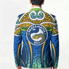 Parramatta Eels Rugby Blazer Polynesian Tribal Eel Warrior Blue Gold Pattern