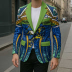 Parramatta Eels Rugby Blazer Polynesian Tribal Eel Warrior Blue Gold Pattern