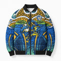 Parramatta Eels Rugby Bomber Puffer Jacket Polynesian Tribal Eel Warrior Blue Gold Pattern