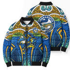 Parramatta Eels Rugby Bomber Puffer Jacket Polynesian Tribal Eel Warrior Blue Gold Pattern