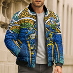 Parramatta Eels Rugby Bomber Puffer Jacket Polynesian Tribal Eel Warrior Blue Gold Pattern
