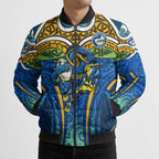 Parramatta Eels Rugby Bomber Puffer Jacket Polynesian Tribal Eel Warrior Blue Gold Pattern