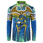 Parramatta Eels Rugby Button Sweatshirt Polynesian Tribal Eel Warrior Blue Gold Pattern